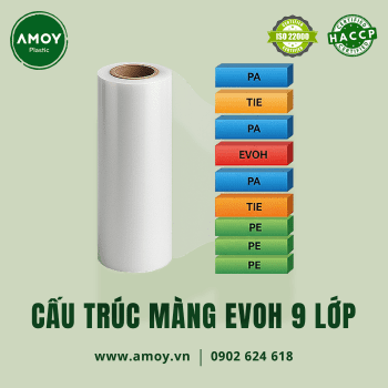 Cấu trúc túi hút chân không hạt điều PA 9 lớp có chứa EVOH